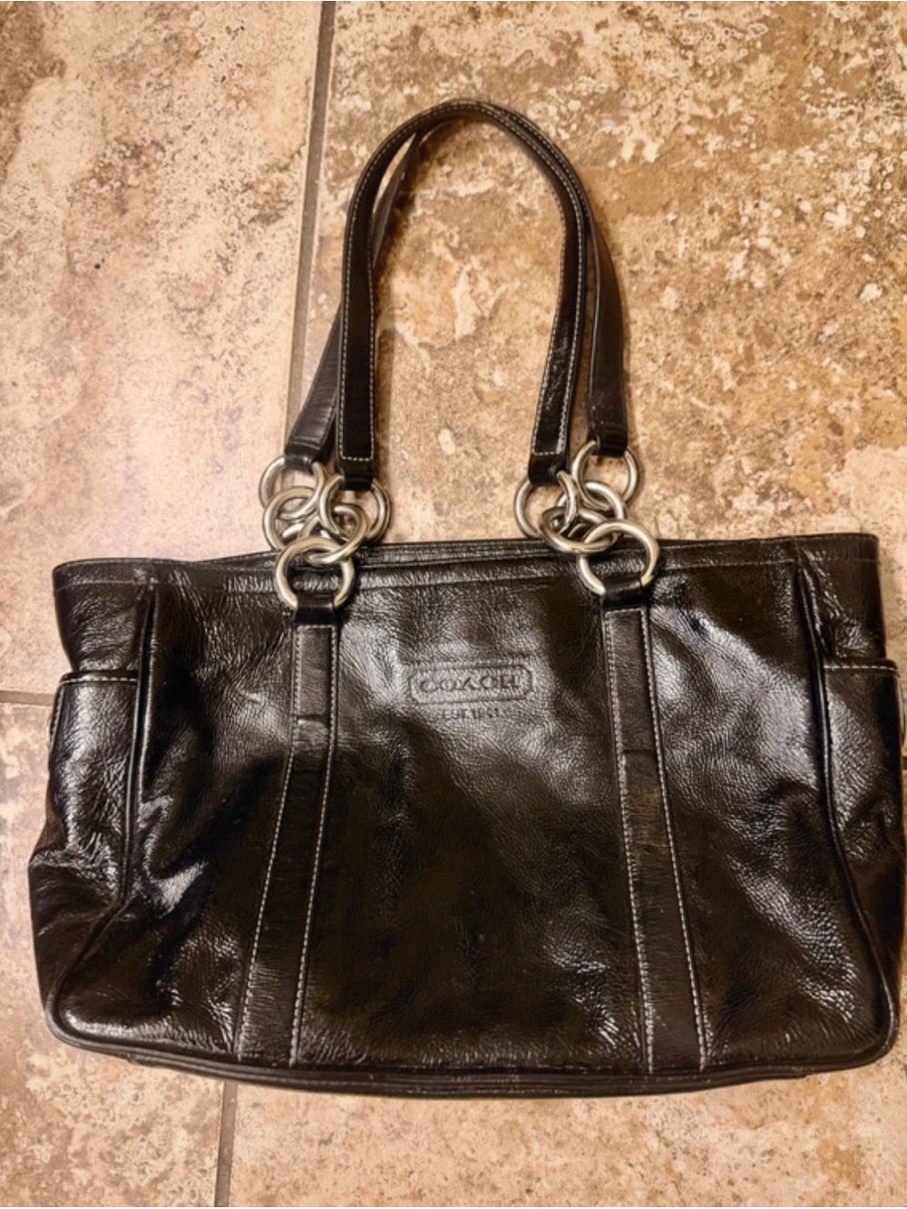 Vintage Coach Black Patent Leather East/West Gallery Shoulder Tote